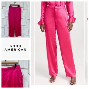 NWT‎ Good American Washed Satin Wide Leg Pants High Waist Love Potion Pink 12/31